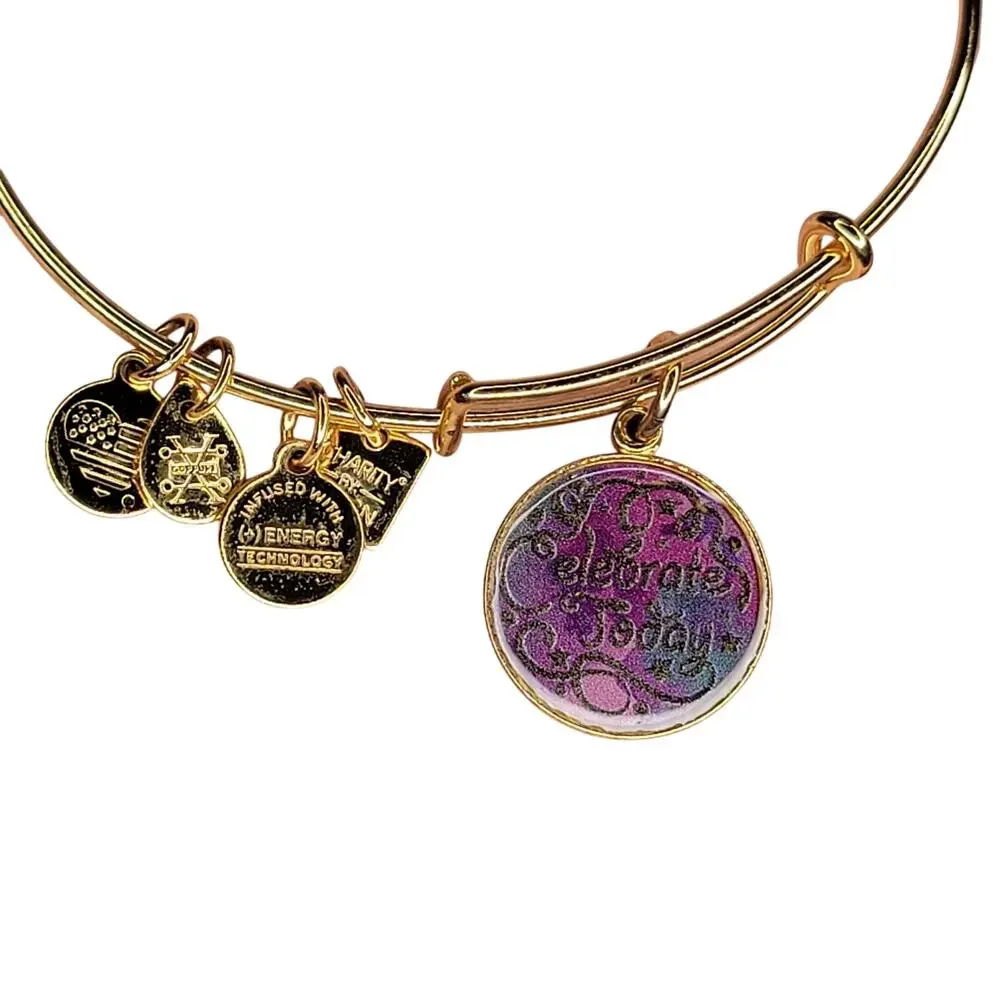 Alex and Ani womens bracelet Celebrate Today charm gold tone inspirational quote